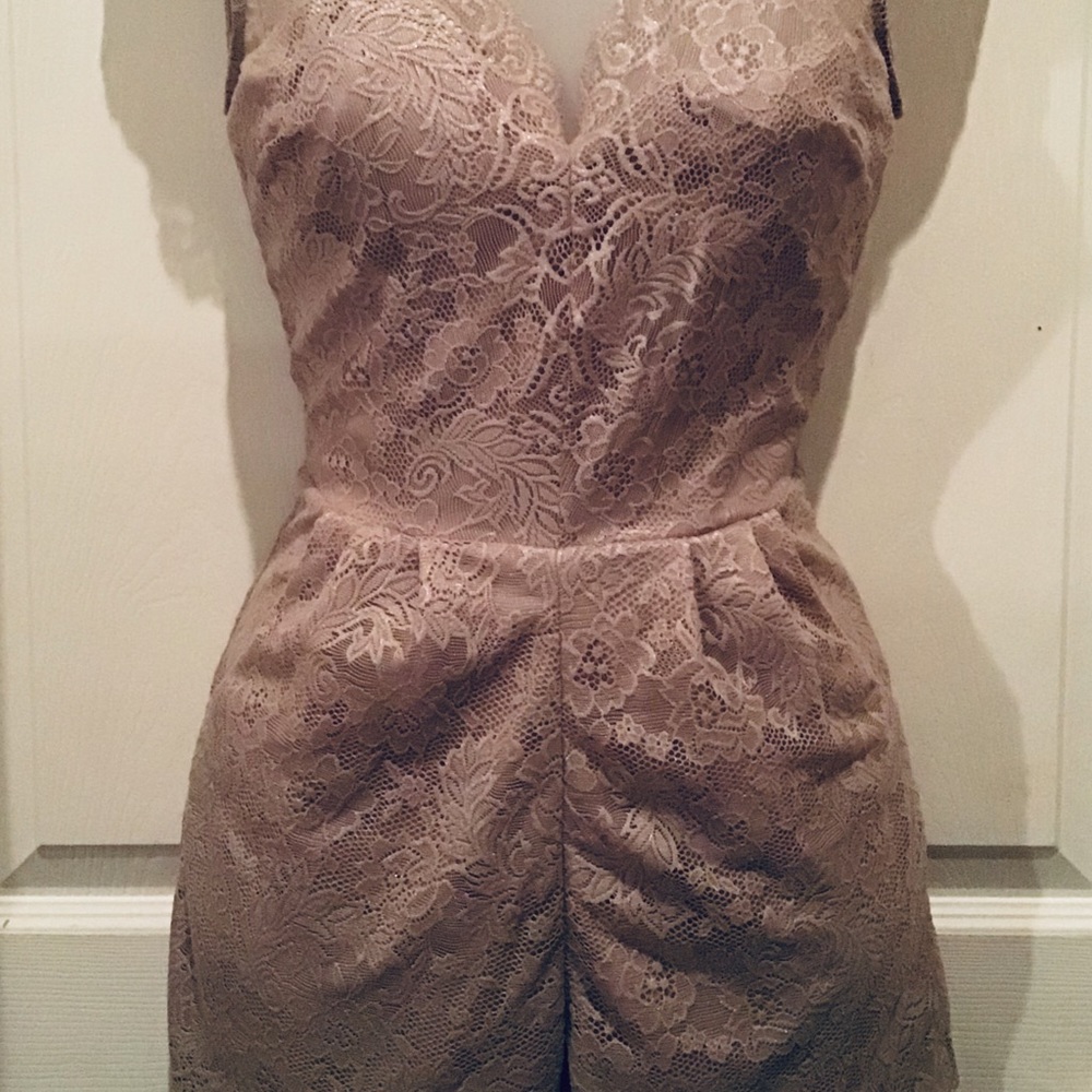 Bebe Beige Lace Romper